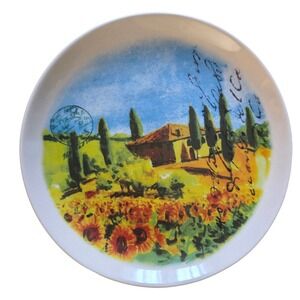 Ceramisia Italian Salad Dessert Decor Plate Tuscan Landscape Mediterranean Art